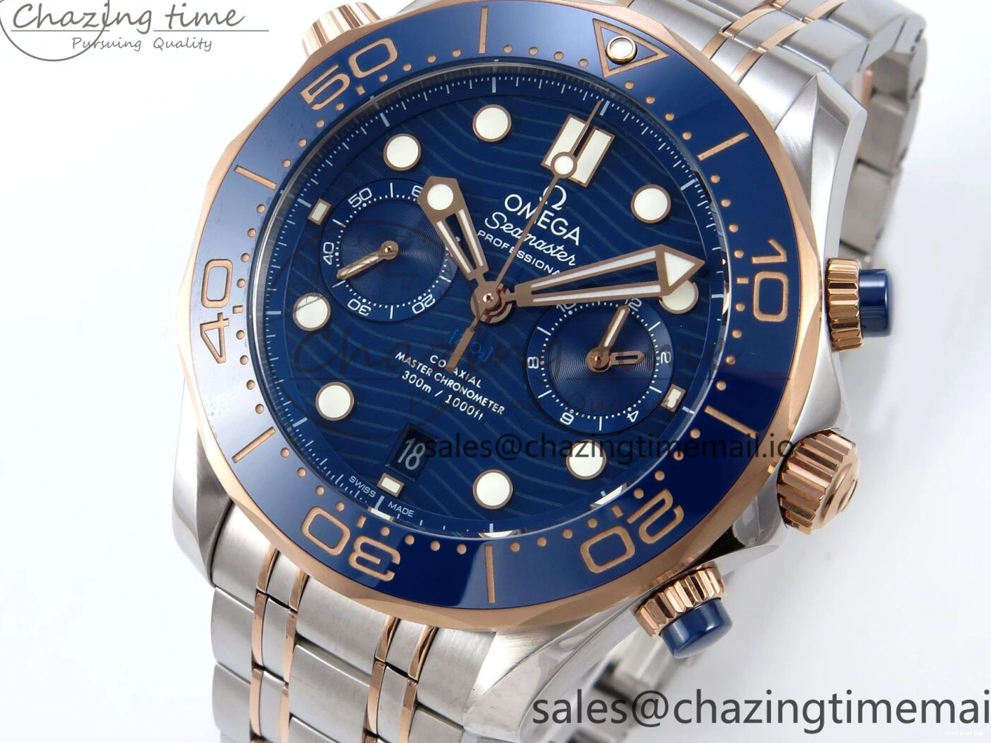 0131 Seamaster 300m Chrono SS RG OMF 1:1 Best Edition Blue Dial on SS RG Bracelet A Timeless 7686